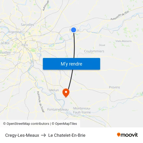 Cregy-Les-Meaux to Le Chatelet-En-Brie map