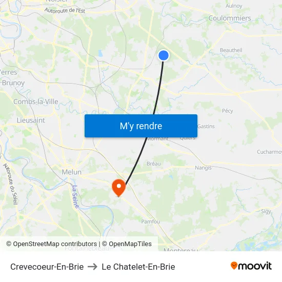 Crevecoeur-En-Brie to Le Chatelet-En-Brie map