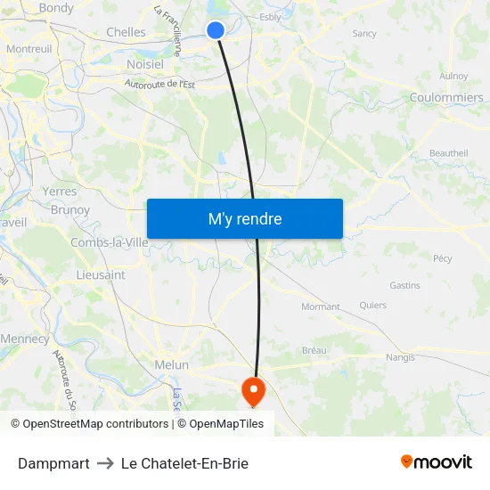 Dampmart to Le Chatelet-En-Brie map