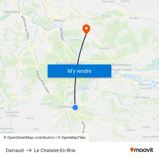Darvault to Le Chatelet-En-Brie map