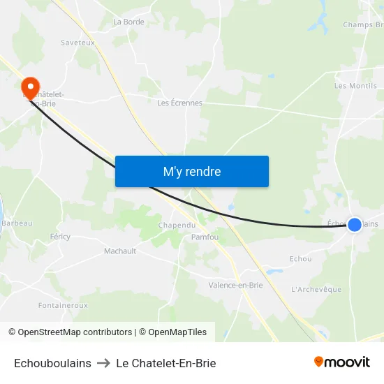 Echouboulains to Le Chatelet-En-Brie map