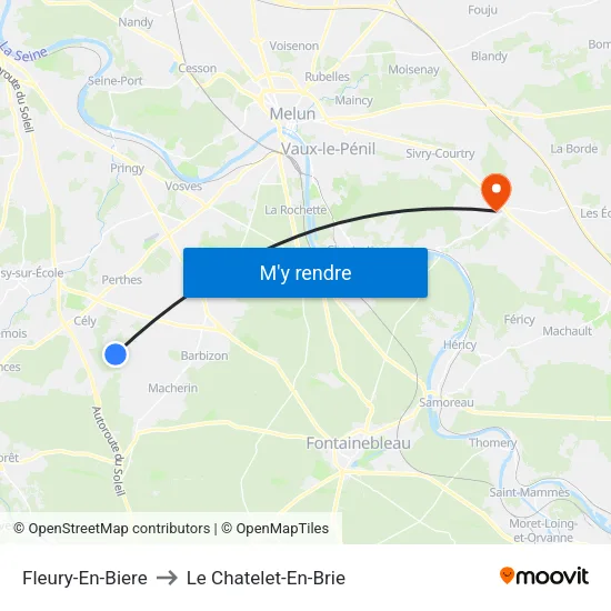 Fleury-En-Biere to Le Chatelet-En-Brie map