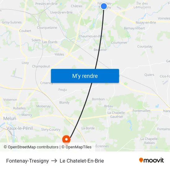 Fontenay-Tresigny to Le Chatelet-En-Brie map