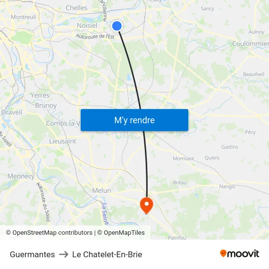 Guermantes to Le Chatelet-En-Brie map