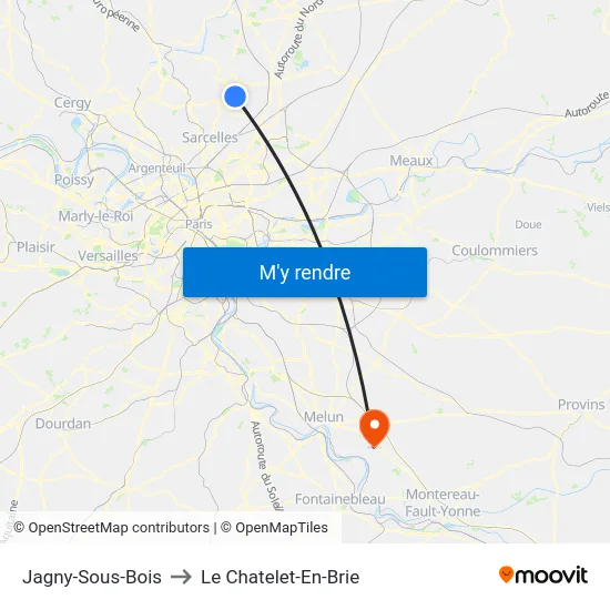 Jagny-Sous-Bois to Le Chatelet-En-Brie map