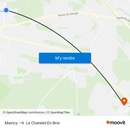Maincy to Le Chatelet-En-Brie map