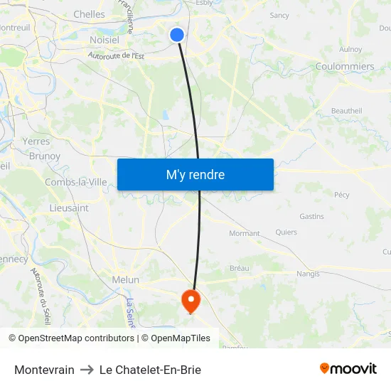 Montevrain to Le Chatelet-En-Brie map