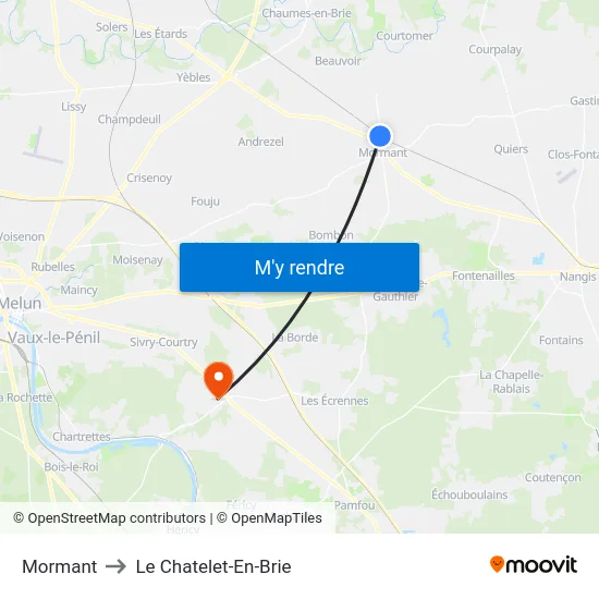 Mormant to Le Chatelet-En-Brie map