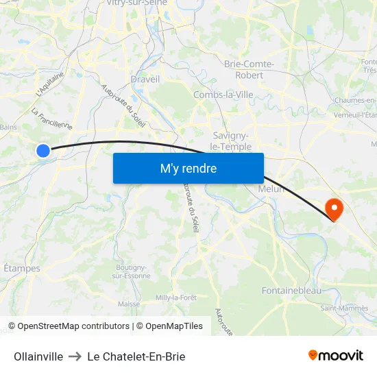Ollainville to Le Chatelet-En-Brie map