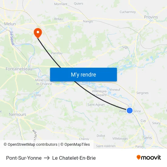 Pont-Sur-Yonne to Le Chatelet-En-Brie map