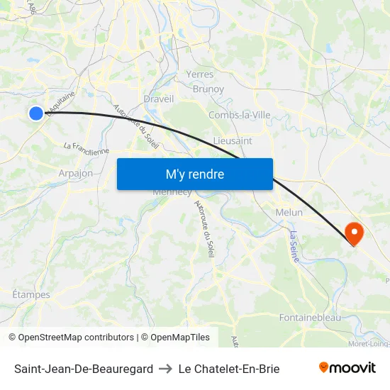 Saint-Jean-De-Beauregard to Le Chatelet-En-Brie map