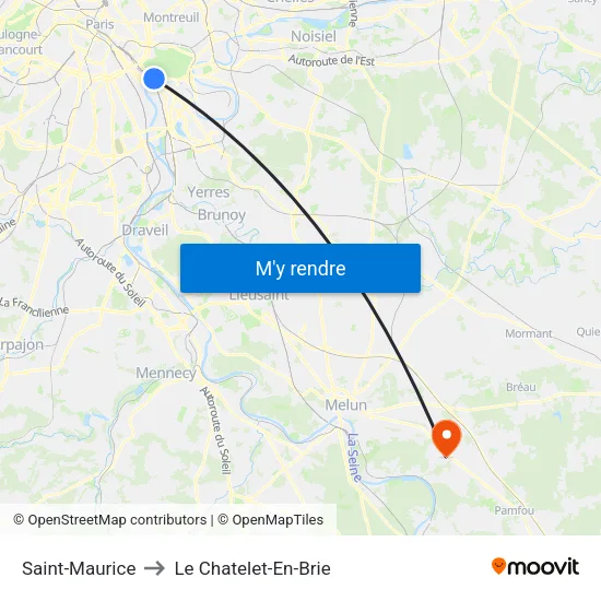 Saint-Maurice to Le Chatelet-En-Brie map