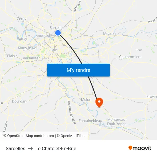 Sarcelles to Le Chatelet-En-Brie map