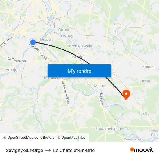 Savigny-Sur-Orge to Le Chatelet-En-Brie map