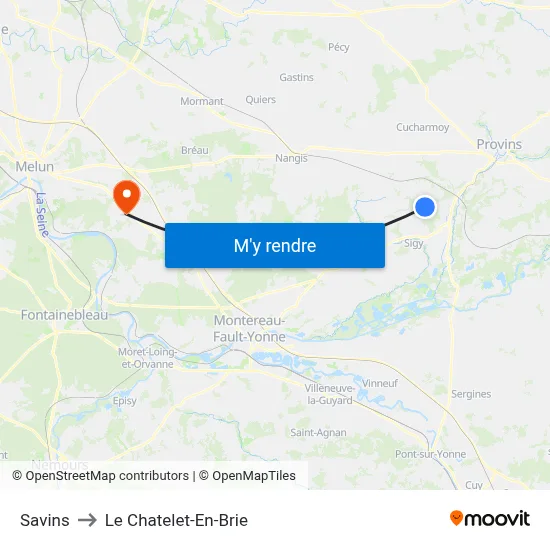 Savins to Le Chatelet-En-Brie map