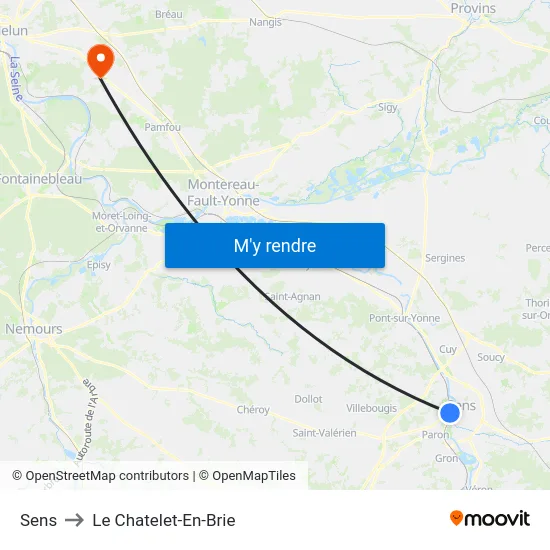 Sens to Le Chatelet-En-Brie map