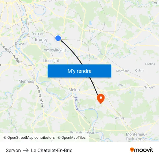 Servon to Le Chatelet-En-Brie map