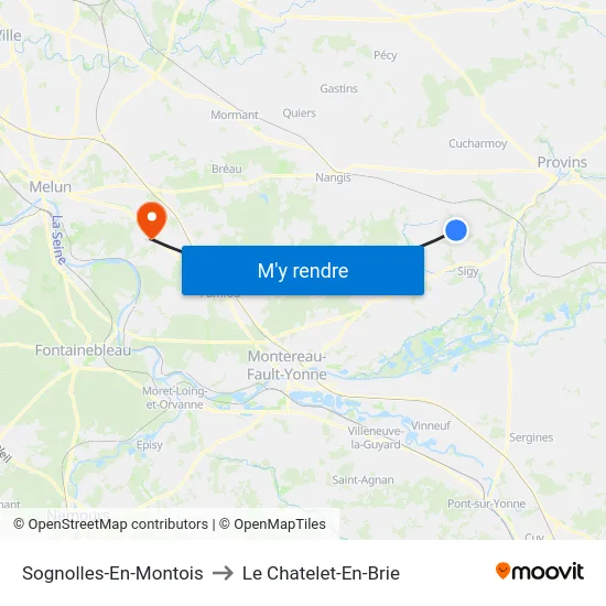 Sognolles-En-Montois to Le Chatelet-En-Brie map