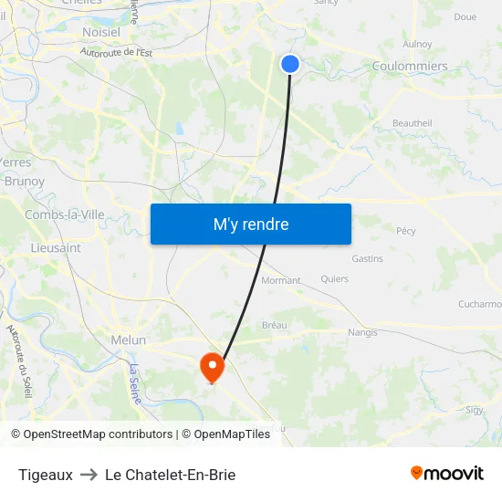 Tigeaux to Le Chatelet-En-Brie map
