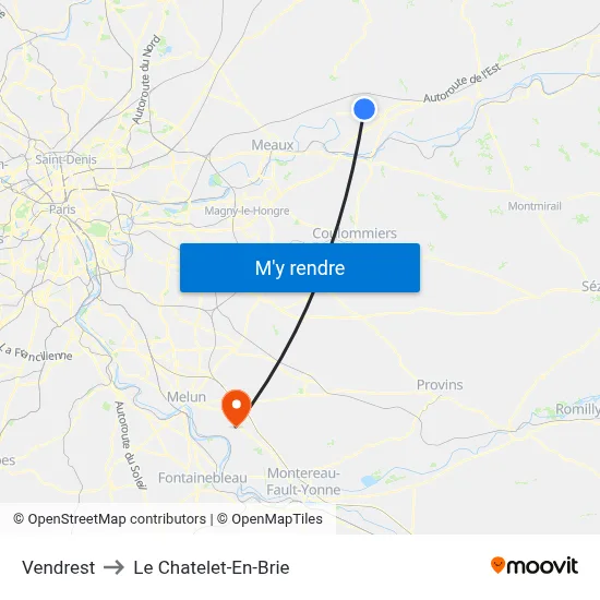 Vendrest to Le Chatelet-En-Brie map