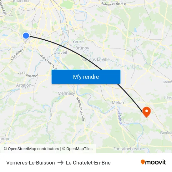 Verrieres-Le-Buisson to Le Chatelet-En-Brie map