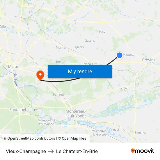 Vieux-Champagne to Le Chatelet-En-Brie map