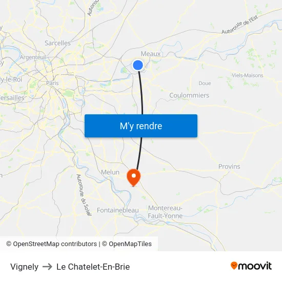 Vignely to Le Chatelet-En-Brie map