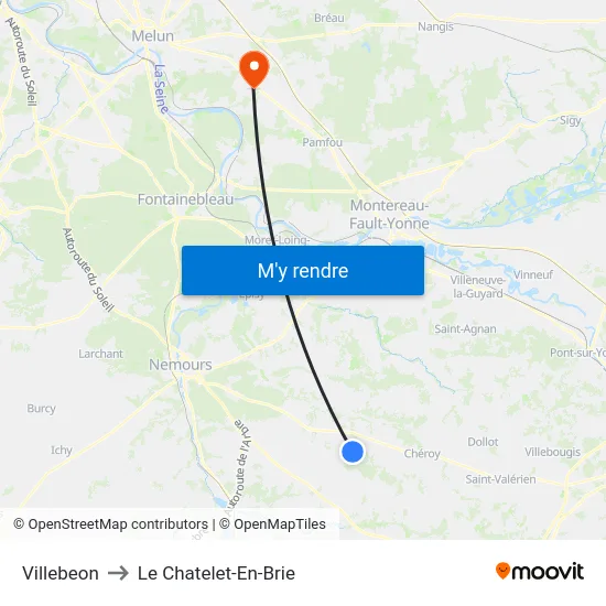 Villebeon to Le Chatelet-En-Brie map