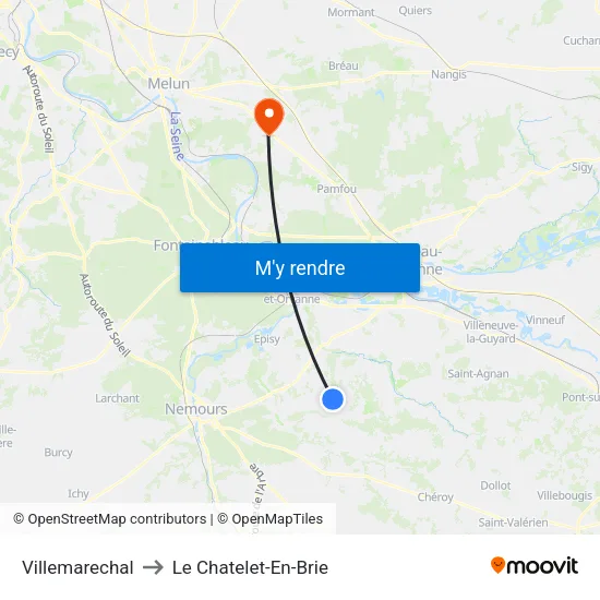 Villemarechal to Le Chatelet-En-Brie map