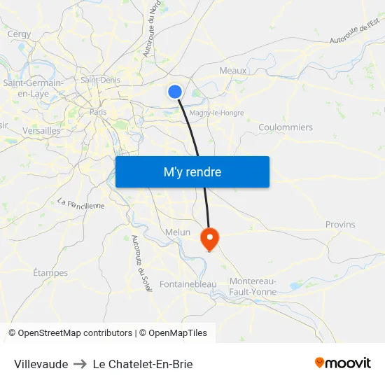 Villevaude to Le Chatelet-En-Brie map