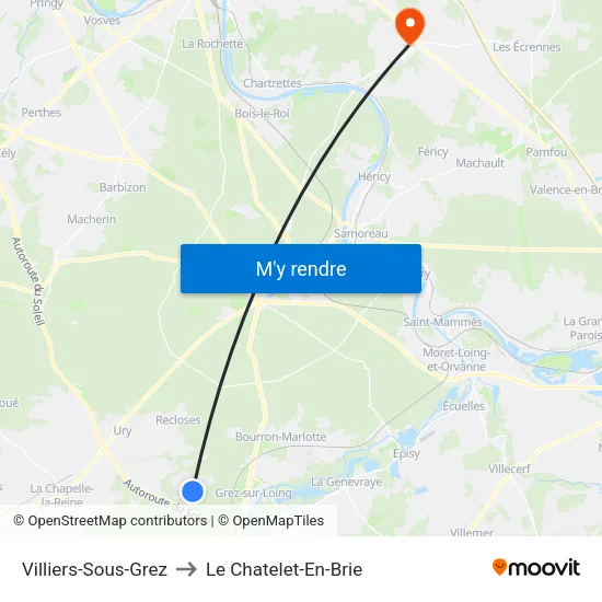 Villiers-Sous-Grez to Le Chatelet-En-Brie map