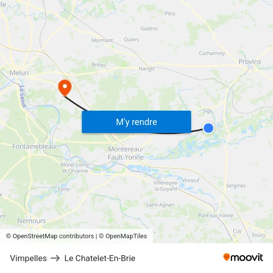 Vimpelles to Le Chatelet-En-Brie map