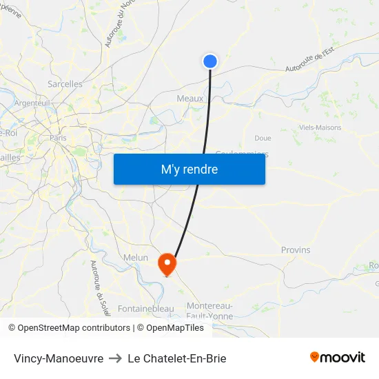 Vincy-Manoeuvre to Le Chatelet-En-Brie map