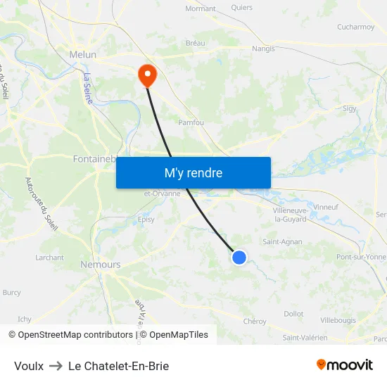 Voulx to Le Chatelet-En-Brie map