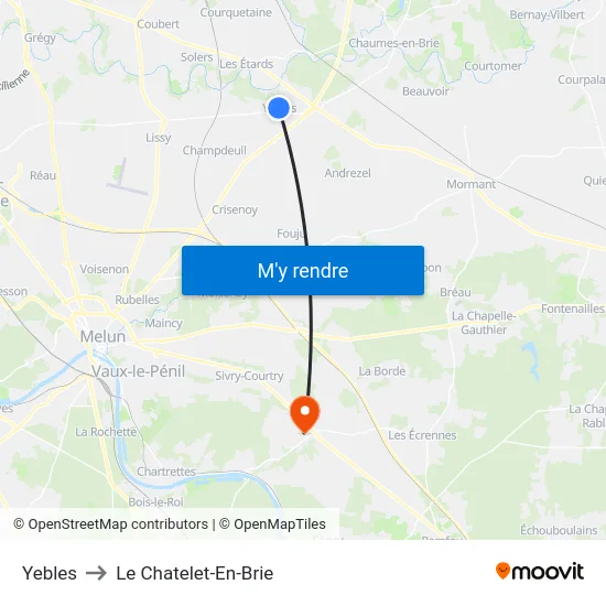 Yebles to Le Chatelet-En-Brie map