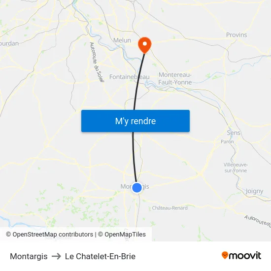 Montargis to Le Chatelet-En-Brie map