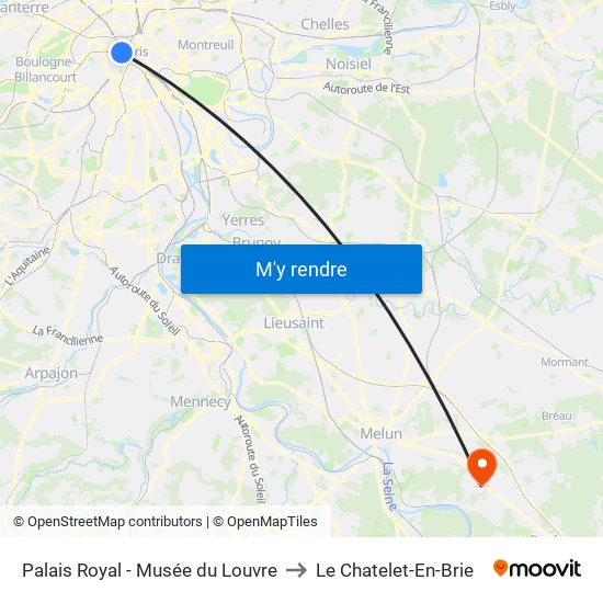 Palais Royal - Musée du Louvre to Le Chatelet-En-Brie map
