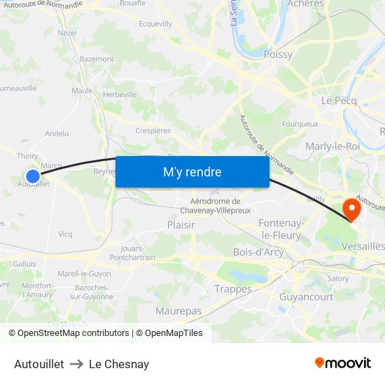 Autouillet to Le Chesnay map