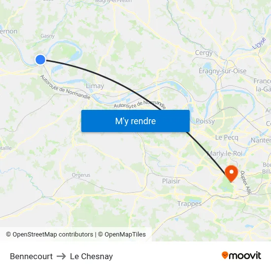 Bennecourt to Le Chesnay map