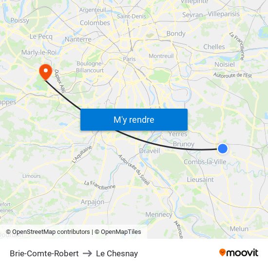 Brie-Comte-Robert to Le Chesnay map