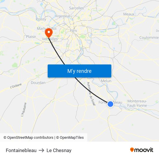 Fontainebleau to Le Chesnay map