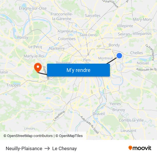 Neuilly-Plaisance to Le Chesnay map
