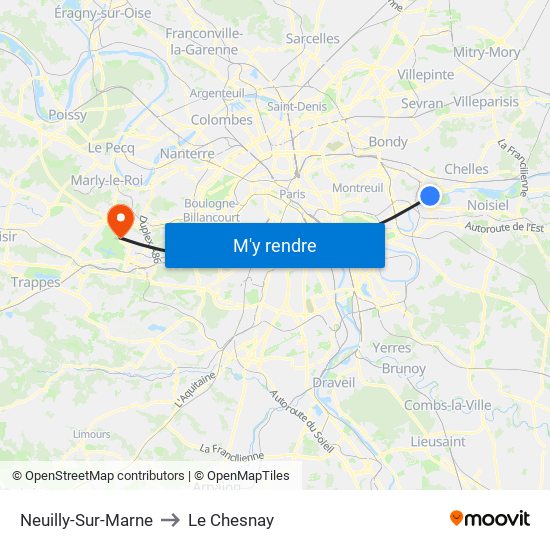 Neuilly-Sur-Marne to Le Chesnay map