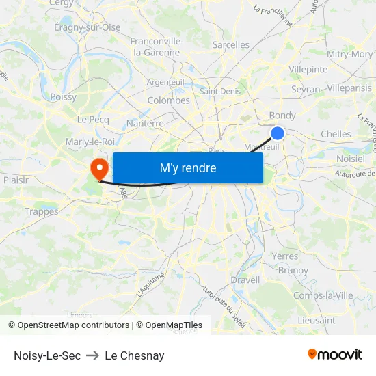 Noisy-Le-Sec to Le Chesnay map
