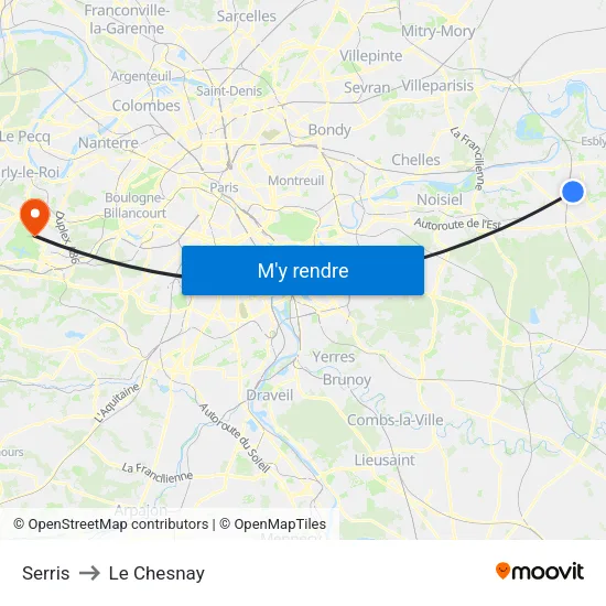 Serris to Le Chesnay map