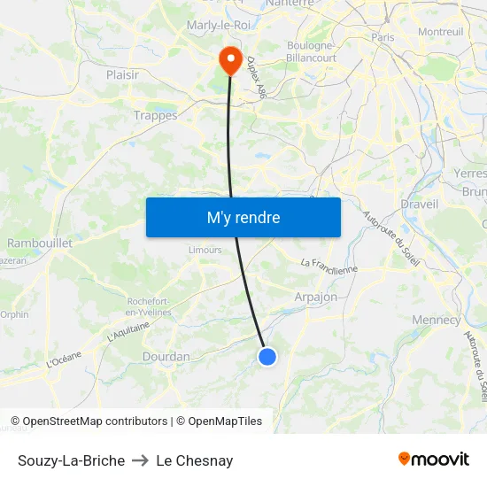 Souzy-La-Briche to Le Chesnay map