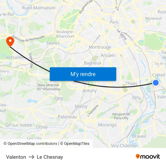 Valenton to Le Chesnay map
