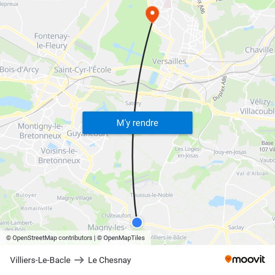 Villiers-Le-Bacle to Le Chesnay map