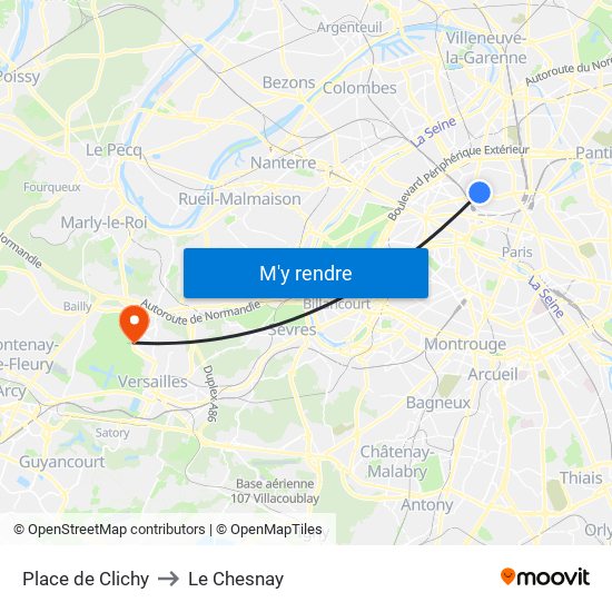 Place de Clichy to Le Chesnay map