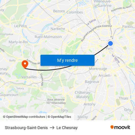 Strasbourg-Saint-Denis to Le Chesnay map